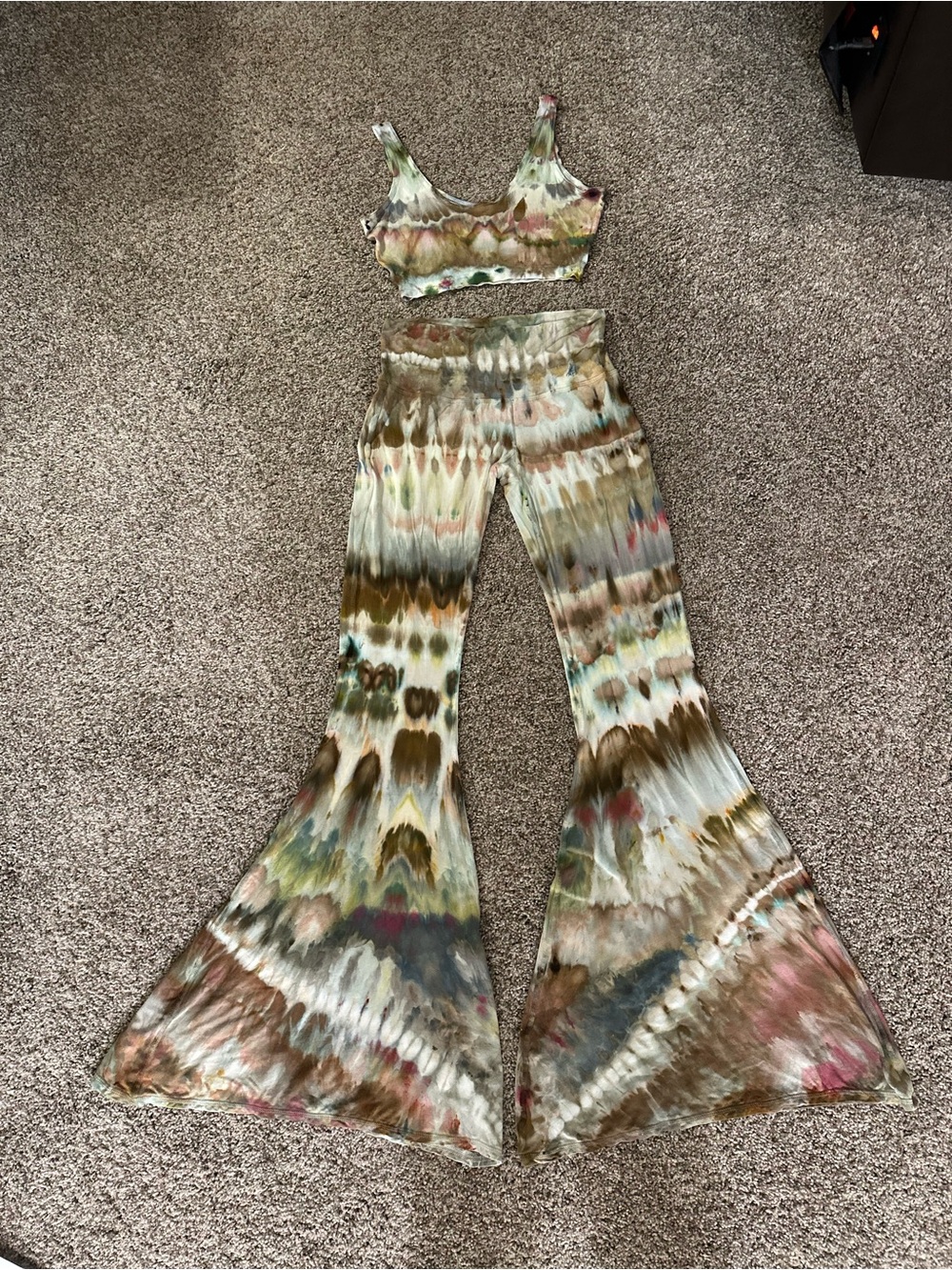 Flared Tie-Dye Bootcut Pants in Olive Multi small